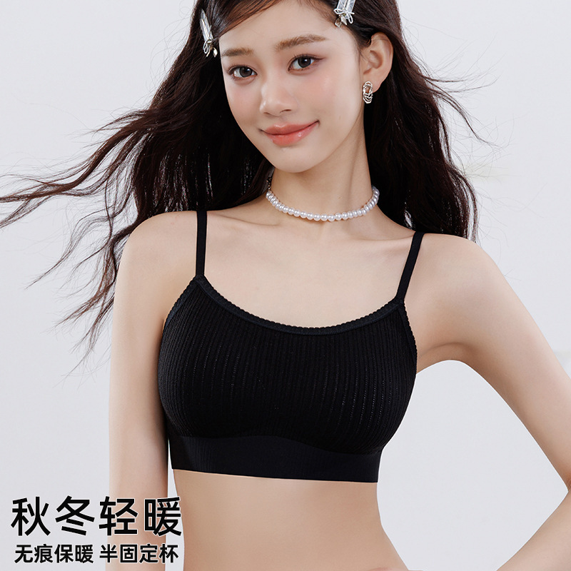 秋冬轻暖无痕套头式吊带抹胸百搭内搭固定杯内衣女软支撑文胸保暖|undefined