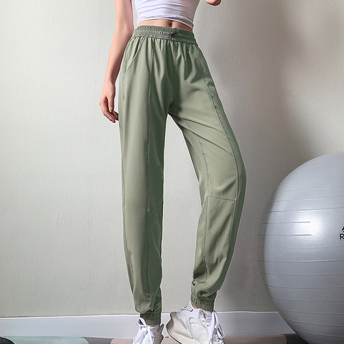 European and American new loose fitness sports pants, ankle-tie running summer thin trousers, high-waisted quick-drying yoga trousers for women