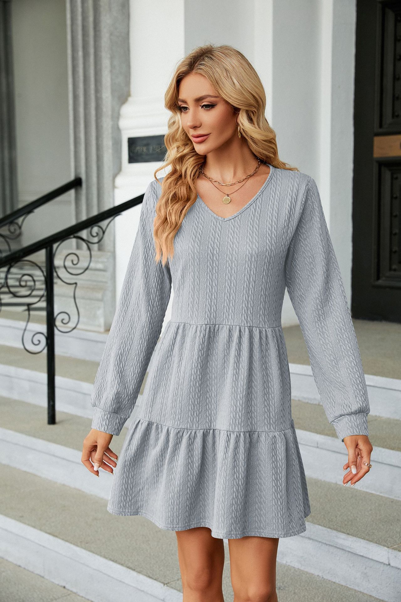 Women's Regular Dress Casual Classic Style V Neck Long Sleeve Solid Color Midi Dress Daily display picture 43