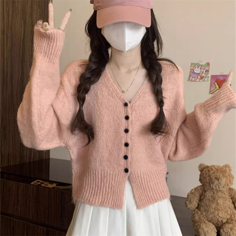 2025年秋冬新款韩系款薄款针织衫外搭开衫纯色女式毛衣v领长袖上
