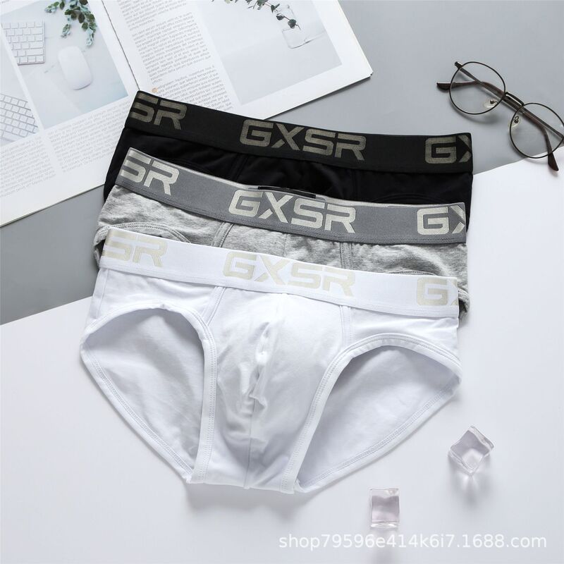 New Gxsr Men's Cotton Underwear Low Waist Sexy Breathable Comfortable Pure Color Basic Men's Briefs
