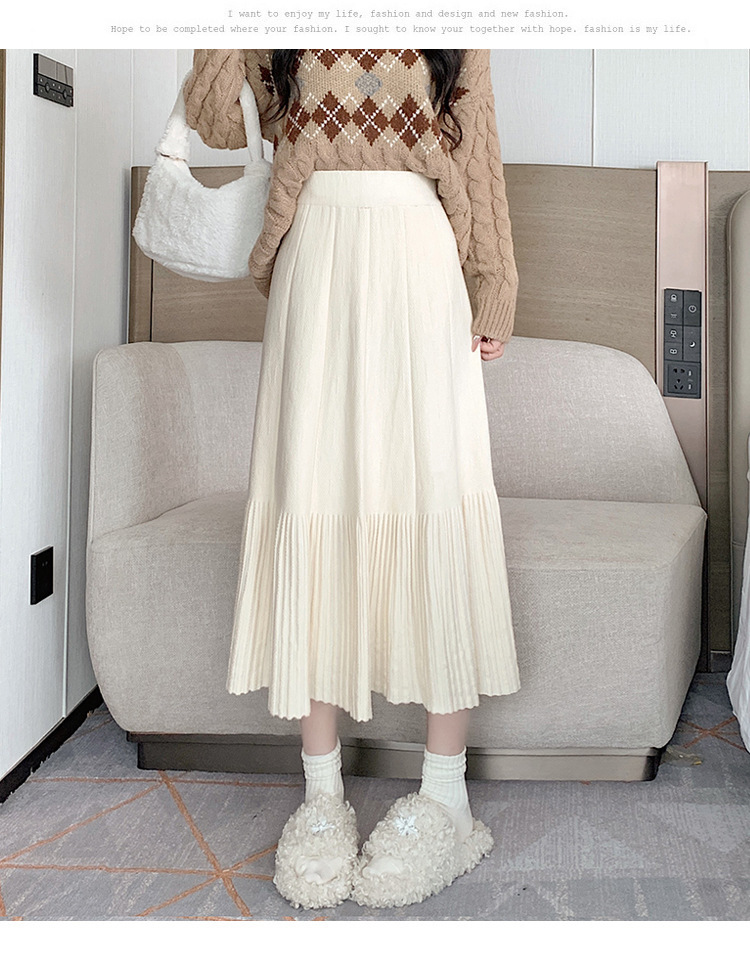 Pleated Knitted Skirt Women'S Autumn And Winter New Fashion High Waist Korean Version Casual And Thin Big Swing Skirt A-Shaped Skirt Umbrella Skirt 23 Undefined