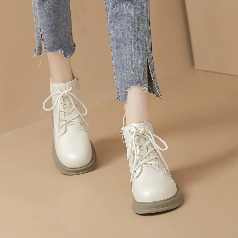 Толстые каблуки, увеличенные внутри, короткие сапоги, дикие на толстой подошве, новые шнуровки, женские ботинки в британском стиле Martin весной 2025 года