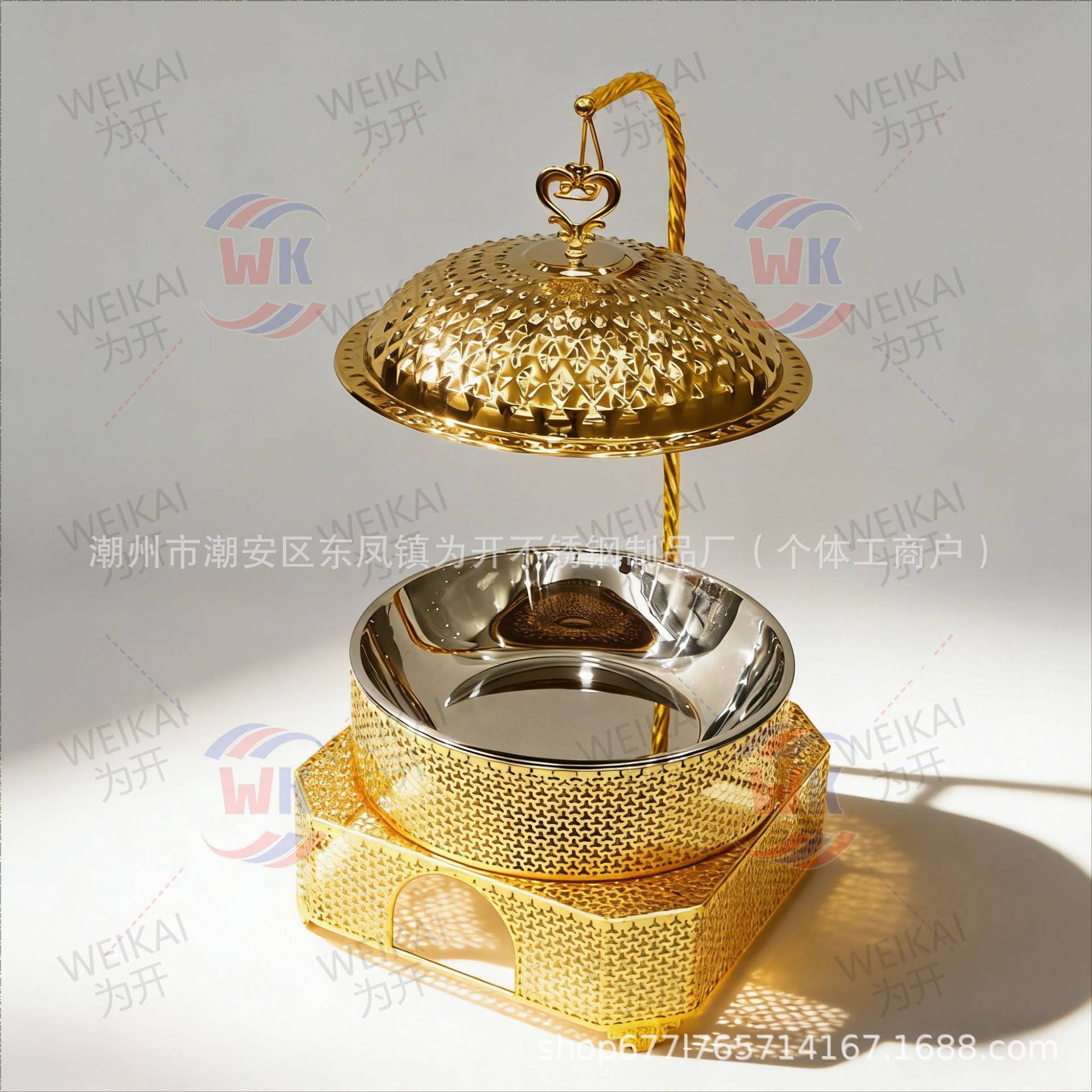 Fuente transfronteriza buffet dorado horno de lujo Hotel circular banquete de bodas horno de alcohol 8l horno de Buffy de acero inoxidable térmico image 8