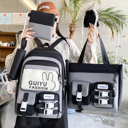 New Korean style girl backpack cartoon cute lightweight primary school bag five-piece set junior high school campus backpack