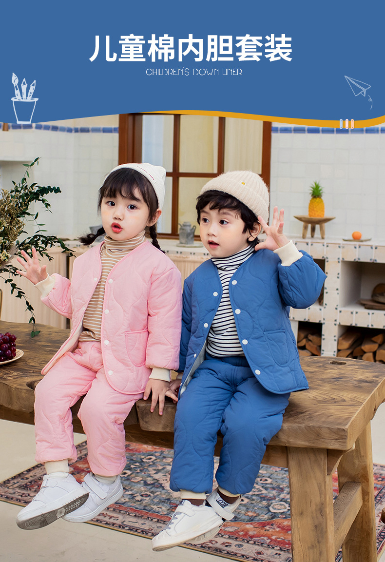 Two-piece warm autumn and winter sets of cotton-padded and thickened clothes and pants for boys and girls, as well as cotton-padded jackets and jackets for children and babies pic 1