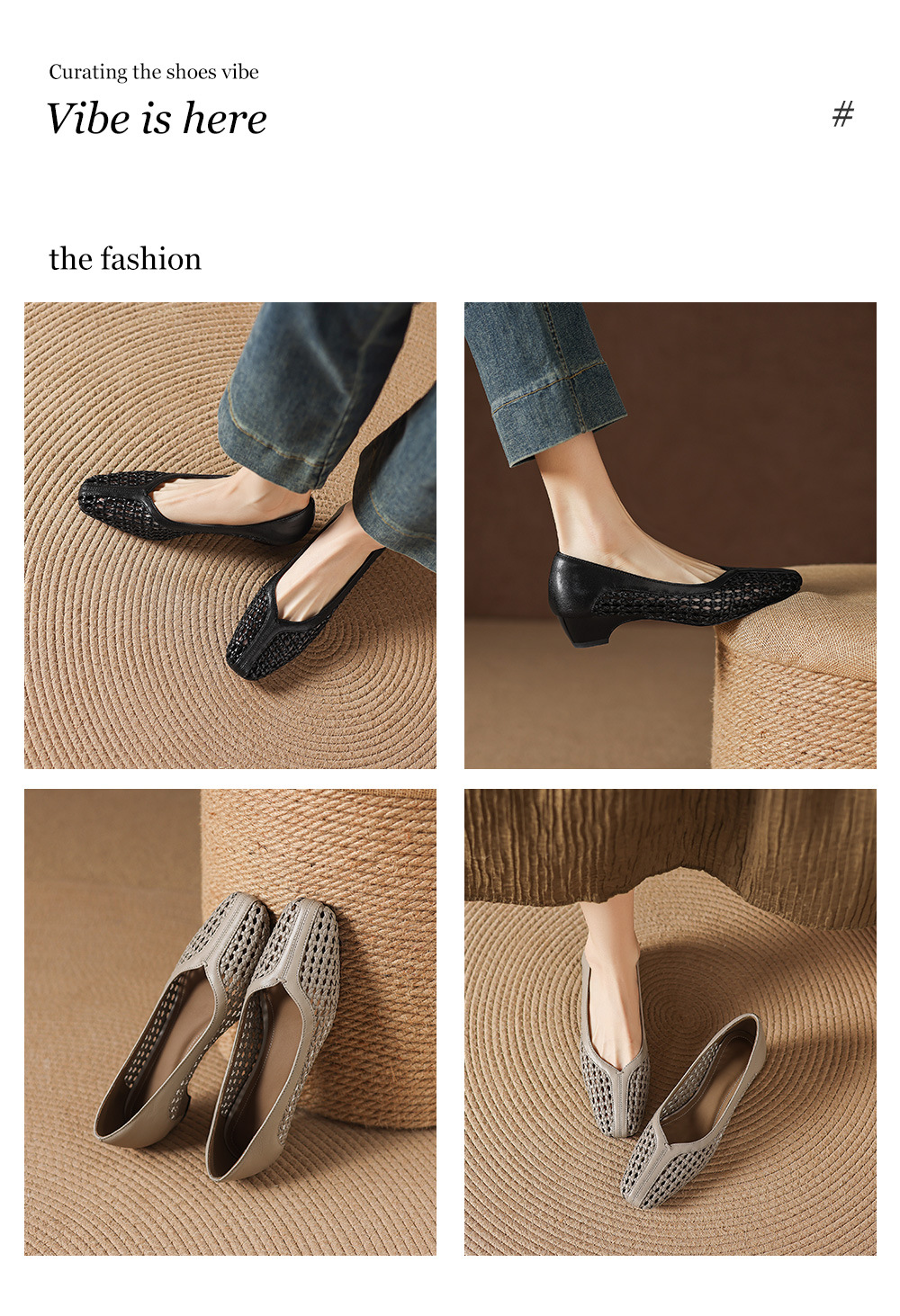 Giày sandal nữ mũi vuông gót thấp 3 cm da cừu hở bên — đen chi tiết 1