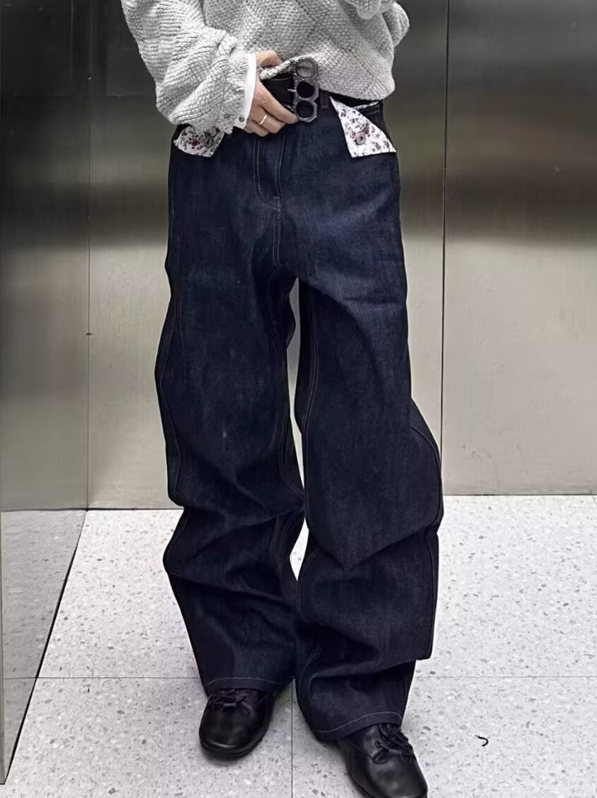 Herren Jeans Mit Blumenmuster Im Retro Style Weite Denim Hose_voghion.com