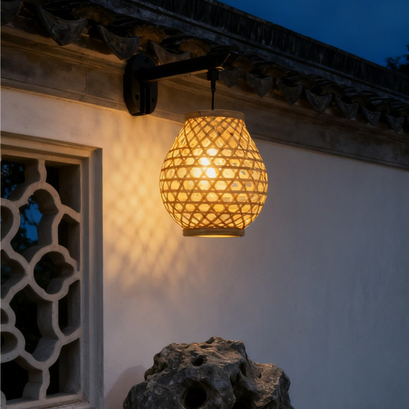 Bamboo Lanterns, Solar Lanterns, Outdoor Wall-Mounted Waterproof Atmosphere Lights, Scenic Garden Handmade Bamboo Lights, USB Charging