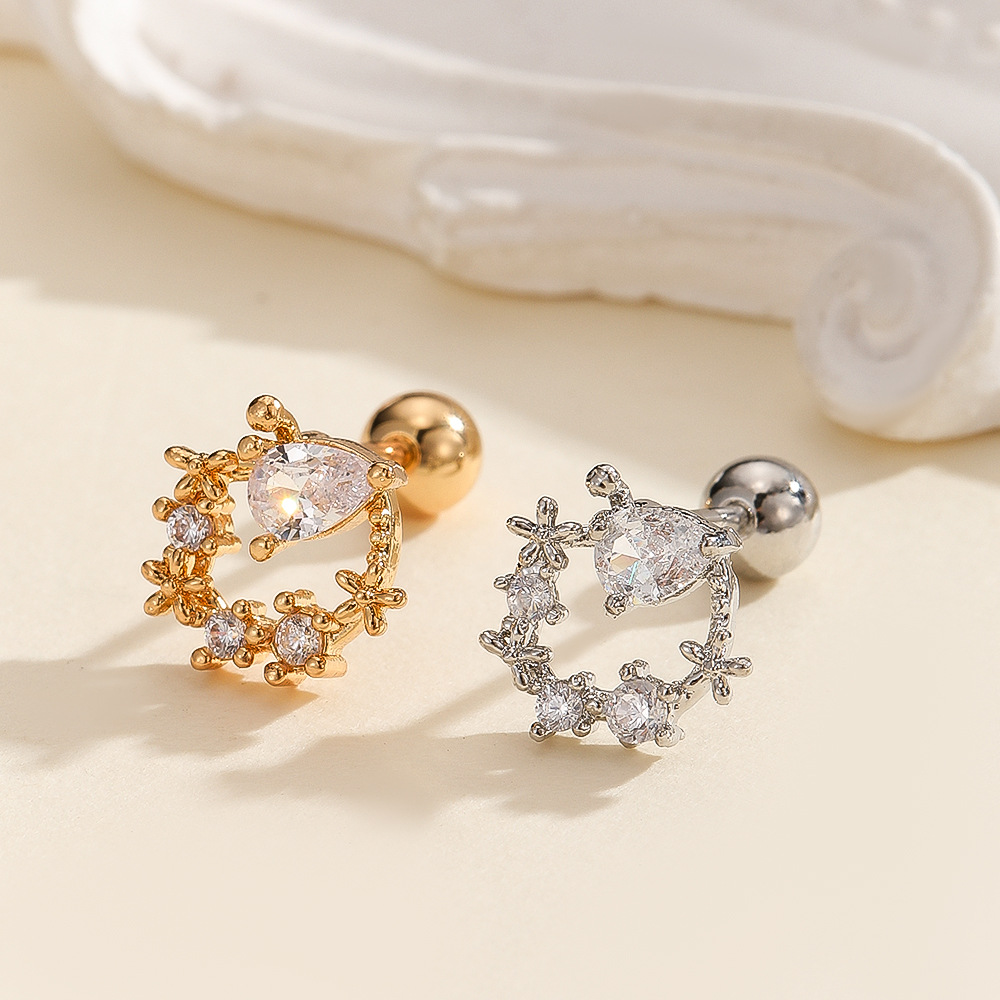 18K Real Gold Inlaid Zircon Stainless Steel Rod Snowflake Chain Tassel Pendant Ear Bone Nail Cartilage Piercing Earrings detail image 8