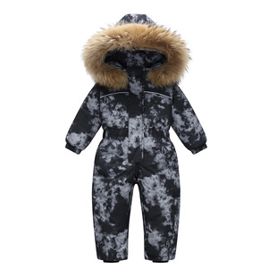 Factory Direct Sales Thickened Outdoor Ski Clothing New Cross-Border Children's down Jacket European and American Baby One-Piece Warm Jacket