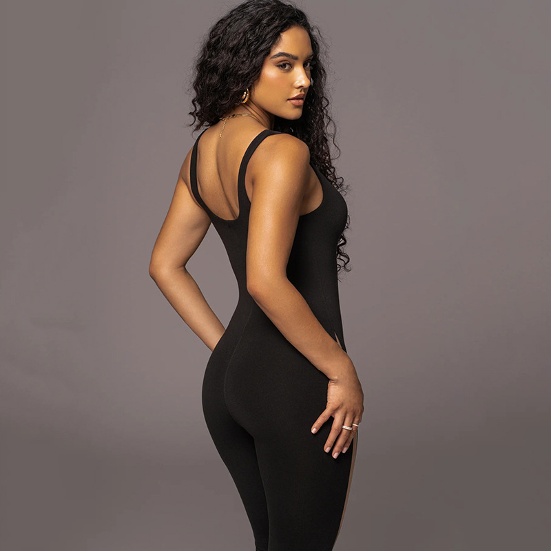Damen-Shapewear-Overall mit sexy Persönlichkeit, weichem Bauch, Patchwork-Neckholder-Hose_voghion.com