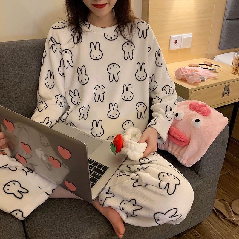 Otoño y invierno pijamas mujeres coral veludo engrosado 2024 nuevos estudiantes cálidos franela invierno conjunto de ropa para el hogar image 35