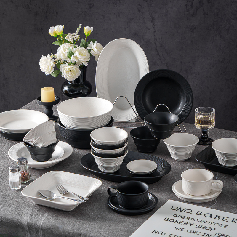 Ceramic Tableware suit Household Hotel Dining Bowl Plate Noodle Soup Bowl Fish Plate High Beauty Value Light Luxury Tableware suit Set