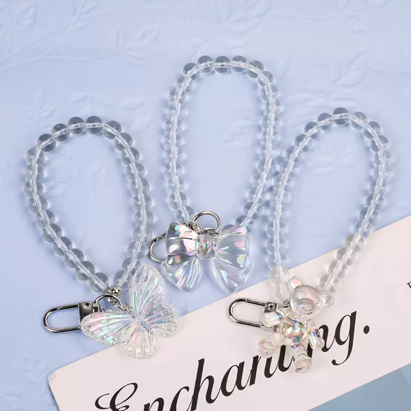 New laser bear creative bear butterfly mobile phone pendant crystal beaded mobile phone chain bag key pendant