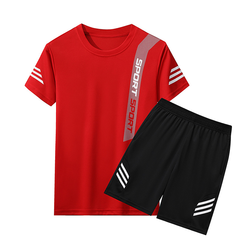 Trajes deportivos para hombres 2024 verano delgado hielo de secado rápido camiseta de manga corta de dos piezas juego de ropa casual de hombre al por mayor transfronterizo