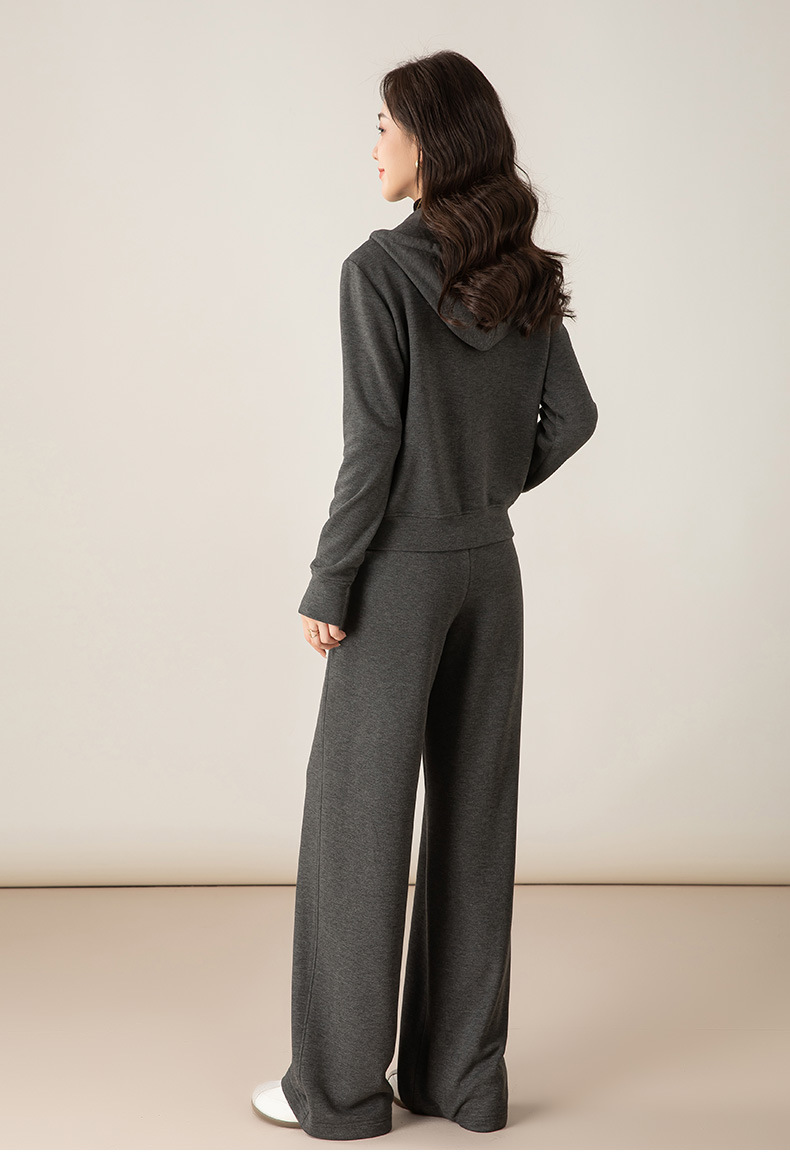 Bộ đồ thể thao nữ hai mảnh giả cashmere mũ trùm dáng rộng phong cách Hàn Quốc — Màu xám (bộ hai món) chi tiết 33
