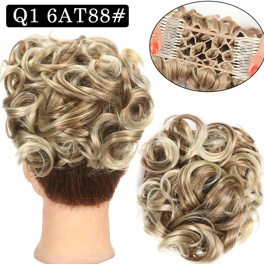 Nueva Peluca de comercio exterior de las mujeres europeas y americanas cabeza de bola de pelo rizado Cola de Caballo pelo Bud peine bolsa de pelo multicolor al por mayor opcional