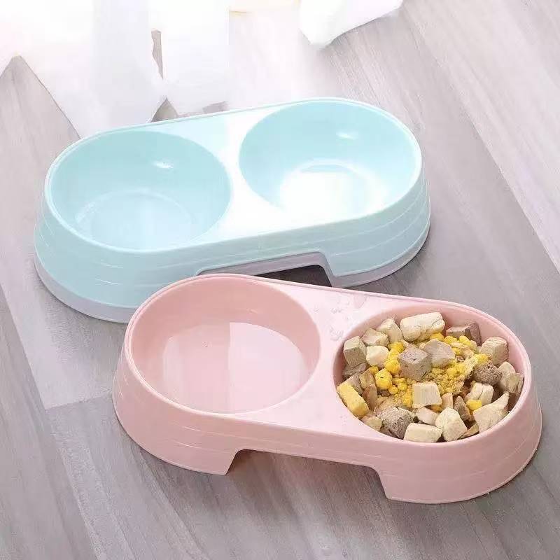 Nuevo tazón para gatos de plástico para mascotas de trigo doble tazón para gatos y perros de arroz general para aumentar la altura de los juguetes para mascotas anti-derrames