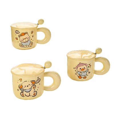 卡通小熊生日礼物陶瓷马克杯带盖勺杯子女生高颜值家用水杯咖啡杯