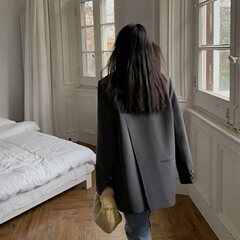 2025春秋季新款黑色西装外套女开叉设计感小众韩版高级感宽松西服