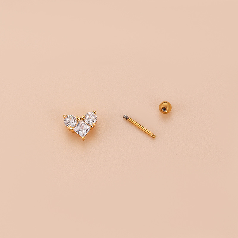 Fashion Heart Shape Copper Plating Inlay Zircon Ear Studs 1 Piece