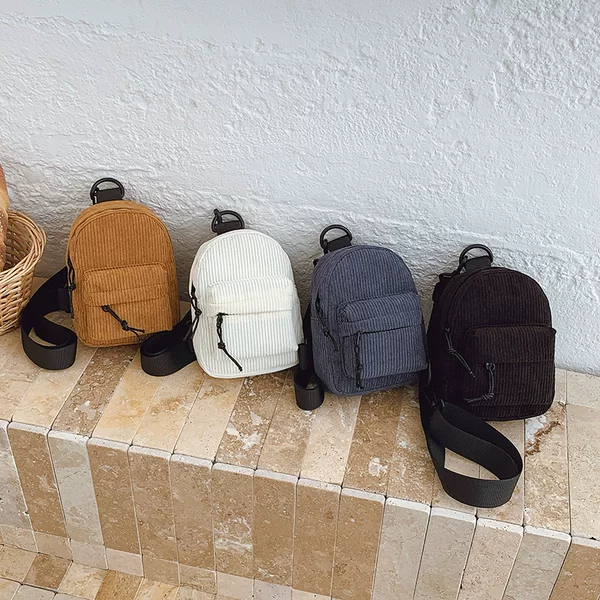 Autumn and Winter New Corduroy Children's Chest Bag Casual Sports Lightweight Travel Crossbody Bag Korean Style Solid Color Children's Waist Bag