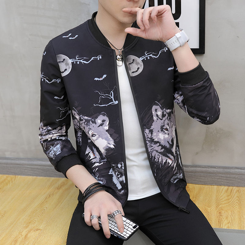 Ropa de primavera y otoño para hombres versión de primavera y otoño para hombres chaqueta de flujo flor otoño chaqueta juvenil coreana delgada Flor de Béisbol Juvenil