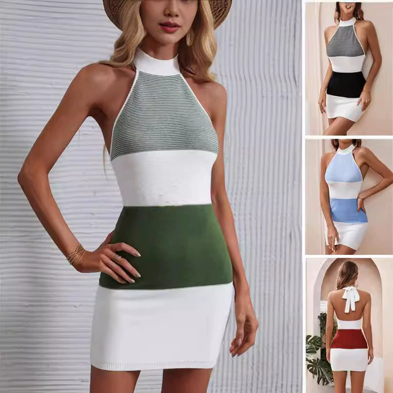 2022 трансграничные взрывы Европа и Америка Независимая станция Amazon Новое трикотажное платье сексуальная женская одежда с открытой спиной Внешняя торговля