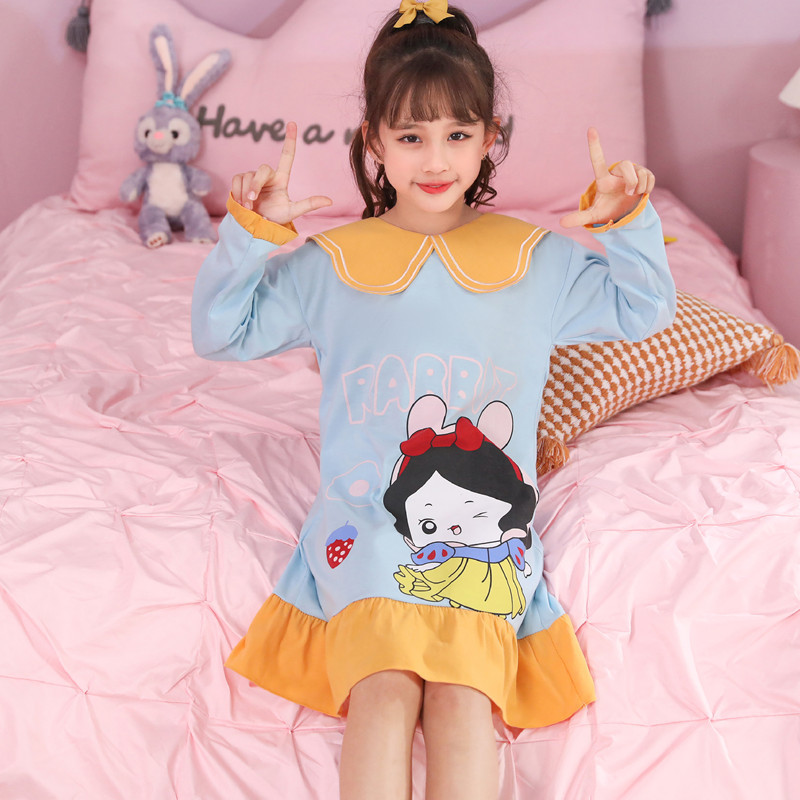Camisón para niñas primavera y otoño nuevo estilo manga larga color sólido algodón dibujos animados Mella Ti niño grande bebé princesa pijama para niños