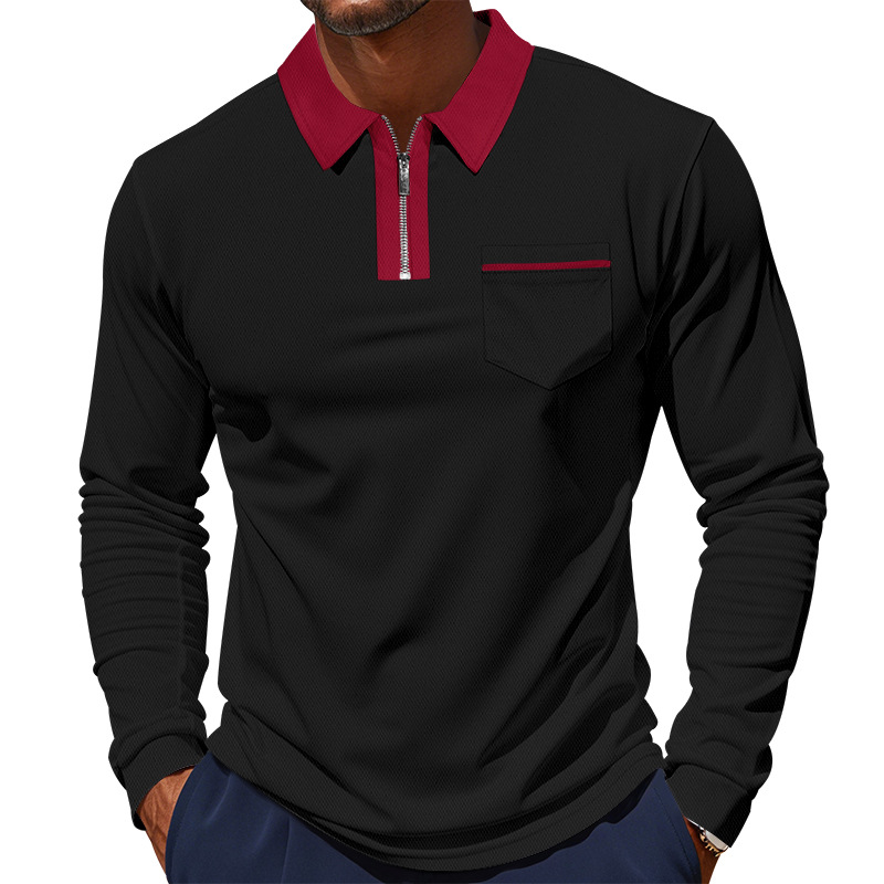 Camiseta Polo de Manga Larga para Hombre, Estilo Americano, Otoño-Invierno, Cuello con Media Cremallera, Ajustada, Camiseta Interior para Hombre