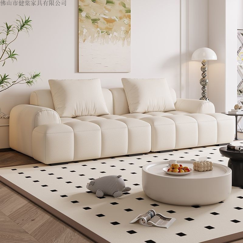Cream-Style Cat-Scratch-Resistant Ins Puff Sofa for Living Room, Simple Rental Apartment, Straight-Line Small-Sized Fabric Sofa