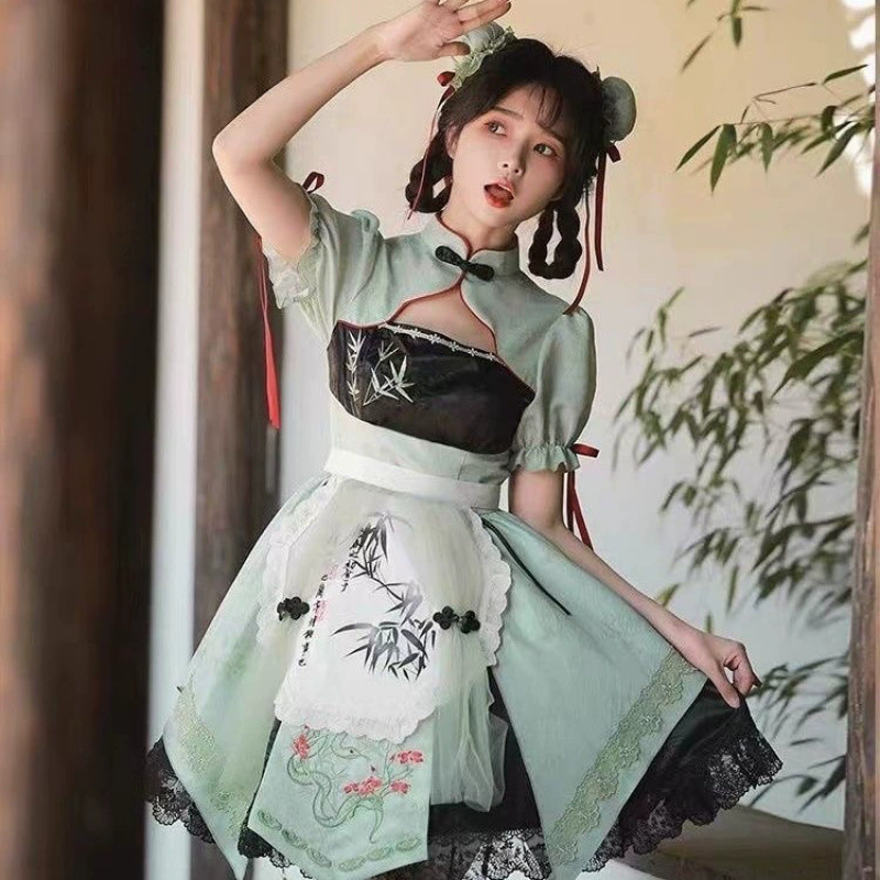 Новый китайский стиль Lolita китайский стиль платье с коротким рукавом