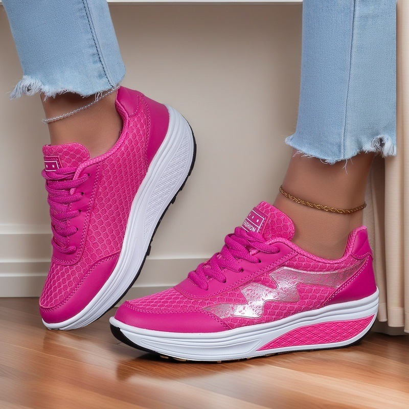 Zapatos casuales de primavera y verano para mujeres, zapatos casuales de suela gruesa para viajar y correr, zapatos de malla transpirables para mujeres, zapatos individuales
