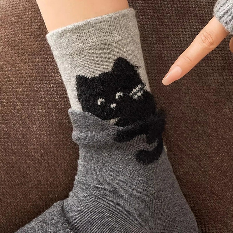 Autumn New Arrivals Simple Sweet Design Cute Cat Heel Kitten Follow Ins Trendy High-Value Mid-Calf Socks Autumn New Arrivals Simple Sweet Design Cute Cat Heel Kitten Follow Ins Trendy High-Value Mid-Calf Socks