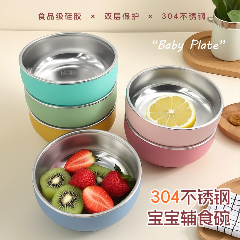 Amazon niños de acero inoxidable silicona cuenco con desmontaje de grado alimenticio 304 deslizante cuenco de alimentación aislamiento deslizante para niños