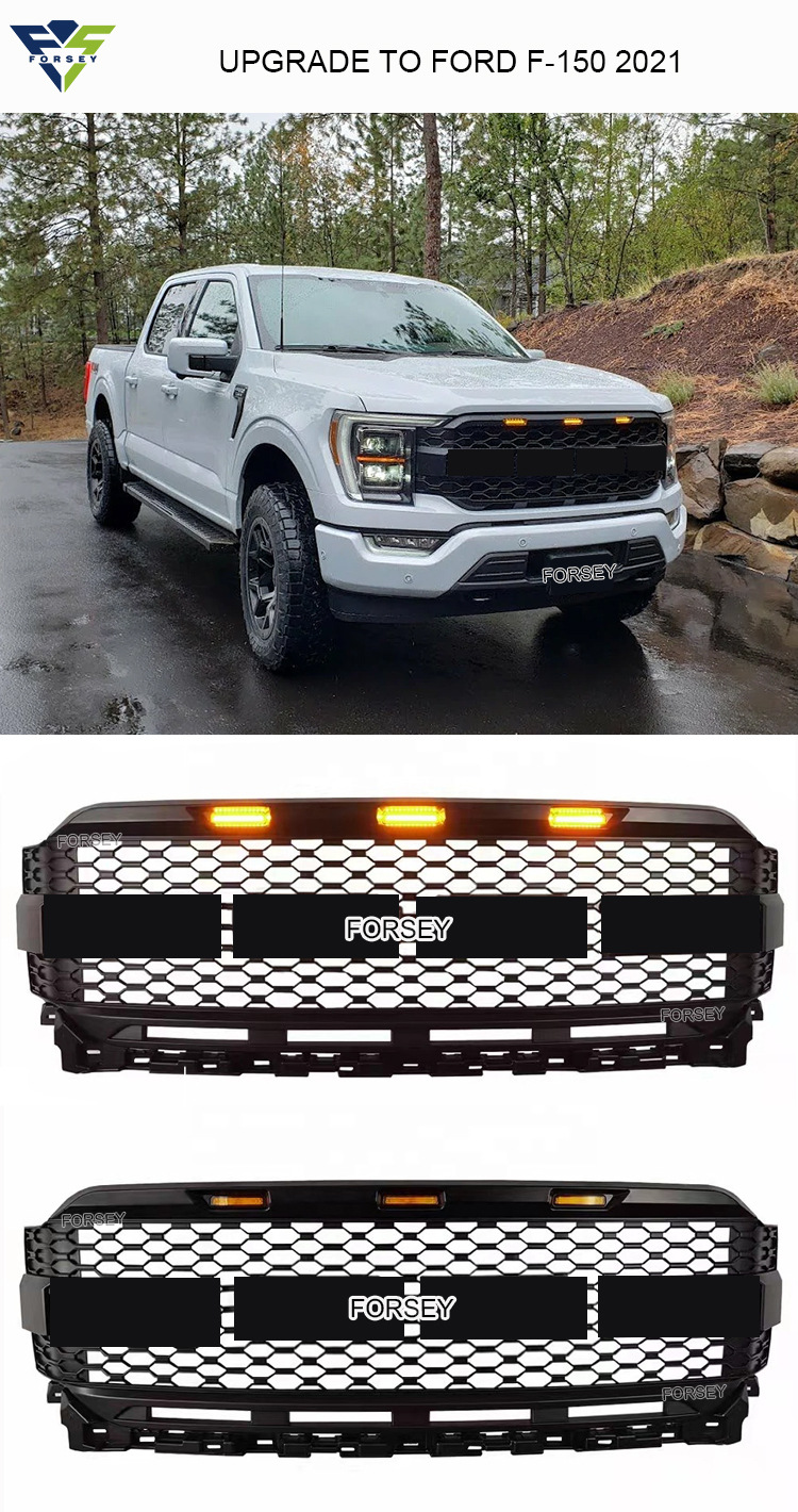 Suitable for 21 Ford Raptor F-150 front grille with lights and front bumper center grid