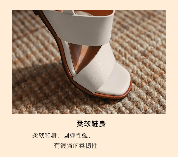 Sandal nữ quai ngang đế bệt phong cách La Mã hở ngón mùa hè — Màu be chi tiết 9