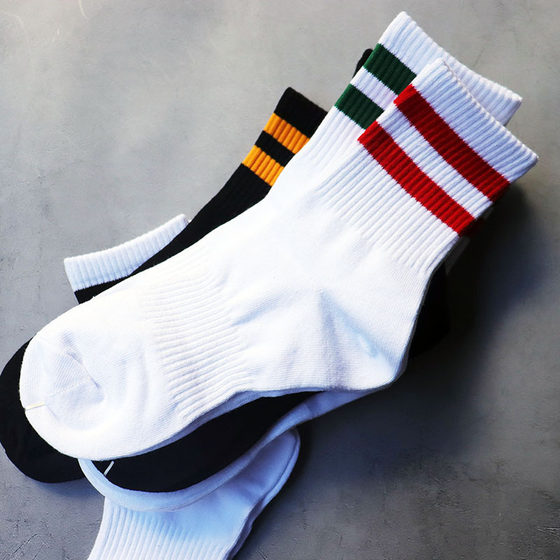 MB08 Two-bar Striped Sports Socks Mid-tube Socks Men's Socks Casual All-match Four Seasons Japanese and Korean Academy Style