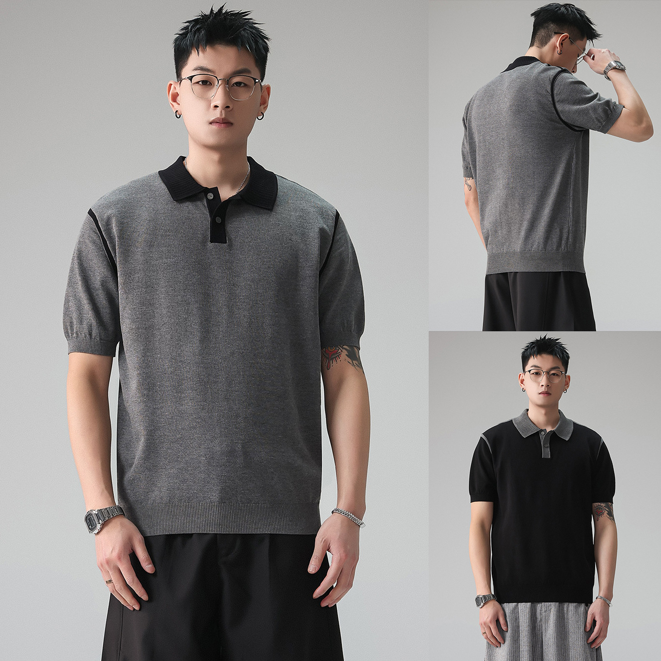 Polo camiseta de punto camiseta de manga corta camiseta de hombre paul línea tridimensional viejo qianfeng verano fábrica transfronteriza al por mayor
