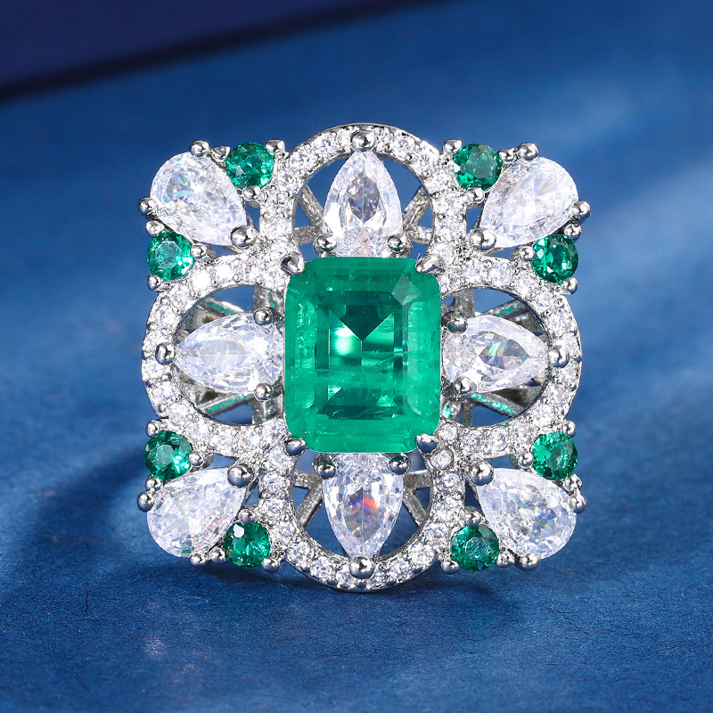 Zhuang Sheng joyas de cobre inferior chapado en oro de la joyería traje de simulación tesoro de color rectangular traje de diamante de color hembra piedra principal 8*10