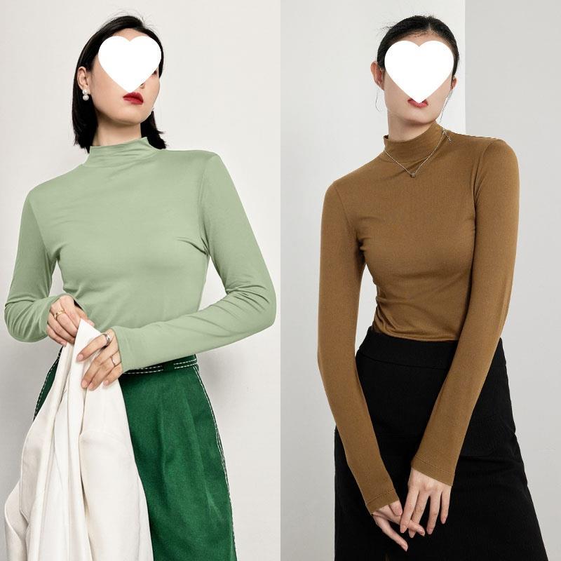 MEIYANG MEIYANG 근육베이스 셔츠 레이어 2 피부 같은 슬림 핏 모의 칼라 스웨터