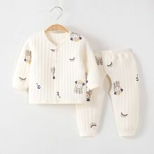 新生婴儿衣服秋冬分体保暖套装开裆加厚内衣套装三层保暖无骨套装