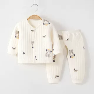 新生婴儿衣服秋冬分体保暖套装开裆加厚内衣套装三层保暖无骨套装