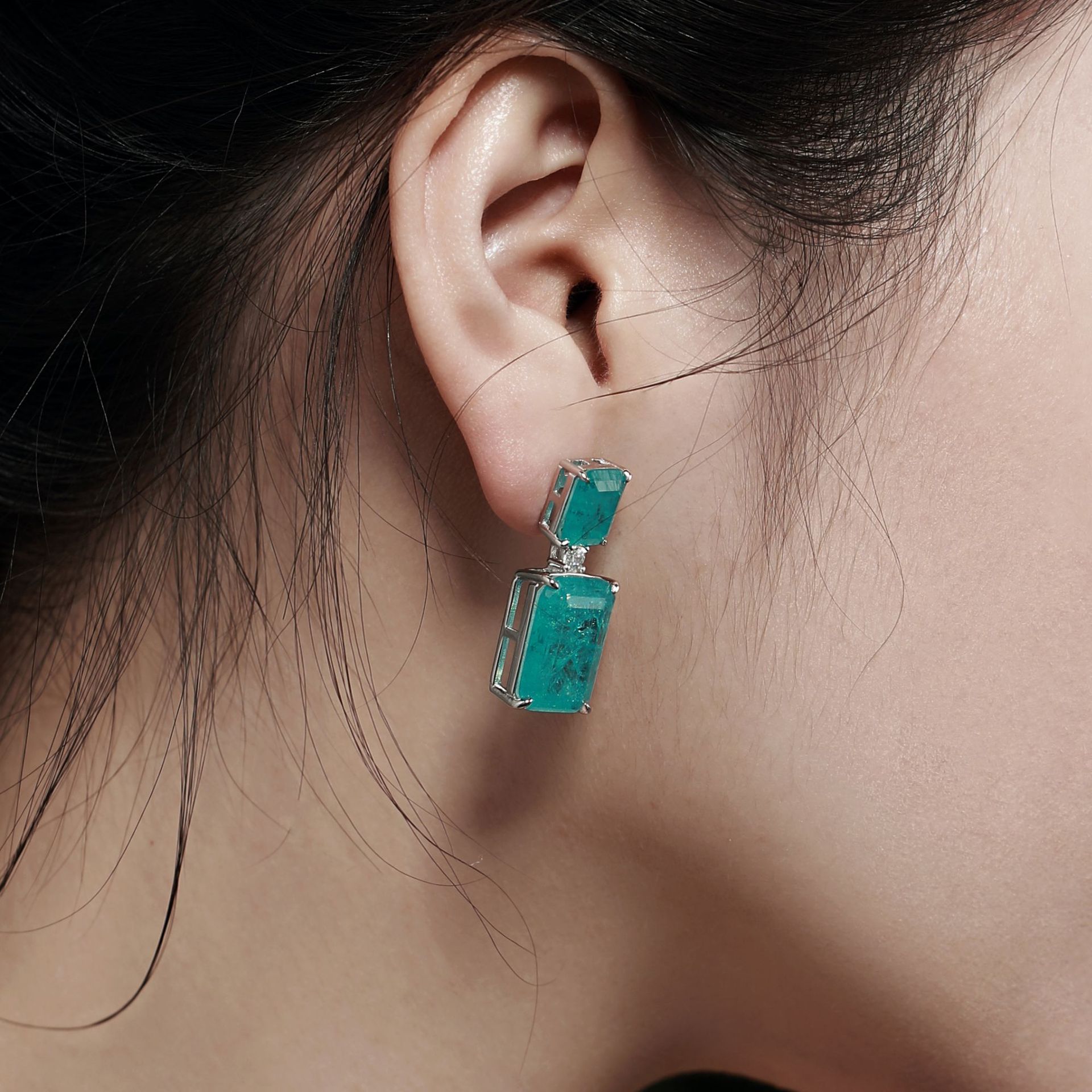 Luxurious Rectangle Sterling Silver Plating Zircon Drop Earrings 1 Pair