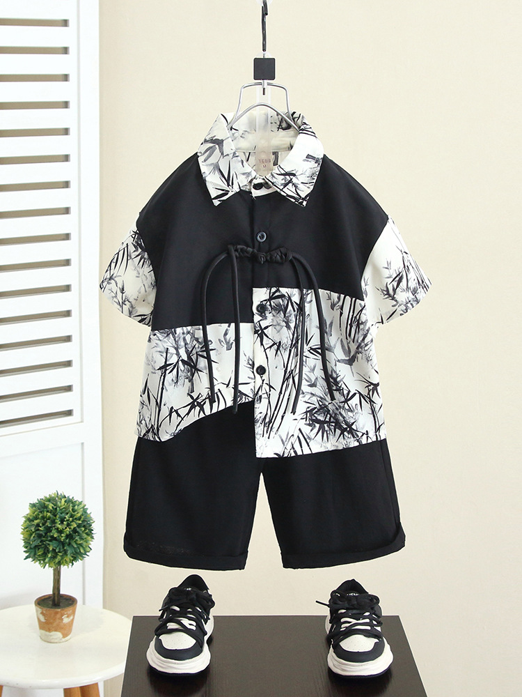7154 traje de niño verano 2025 nueva camisa de manga corta para niños delgada de dos piezas hermosa ropa de verano para niños
