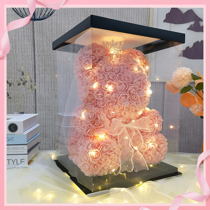 피치 핑크 베어 웨딩 베어 + 선물 상자 가벼운 끈