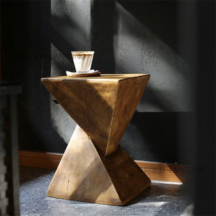Nordic Style Minimalist Magnesium Oxide Coffee Table Art Homestay Living Room Sofa Imitation Wood Grain Side Table Creative Bedroom Bedside Table