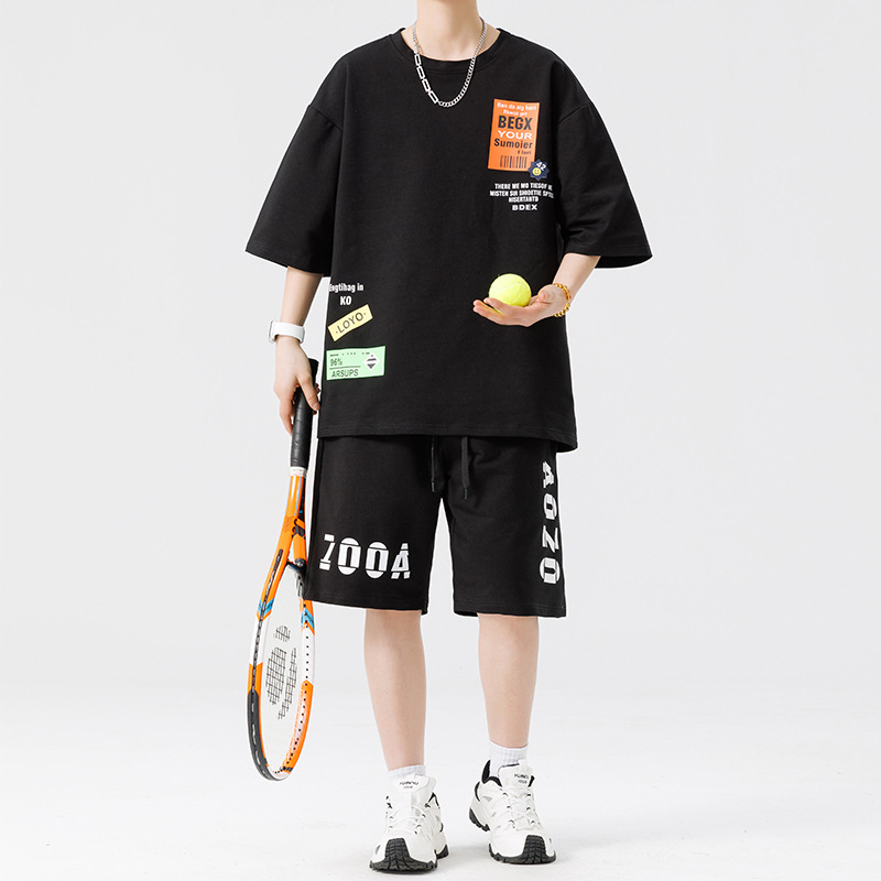 Conjunto de ropa para hombre, conjunto deportivo de verano para jóvenes, informal, de manga corta, pantalones cortos deportivos, conjunto versátil de dos piezas para chicos