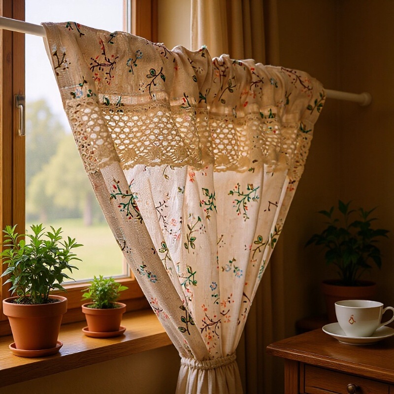 Punch-free Door Curtain Hotel Homestay Kitchen Sundries Shade Curtain Cotton and Linen Printing Bathroom Small Window Short Curtain